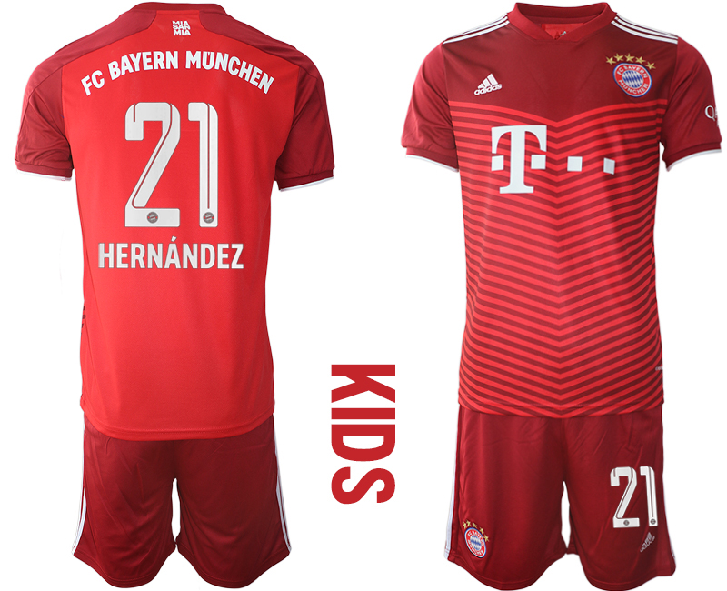 Youth 2021-2022 Club Bayern Munich home red #21 Soccer Jersey